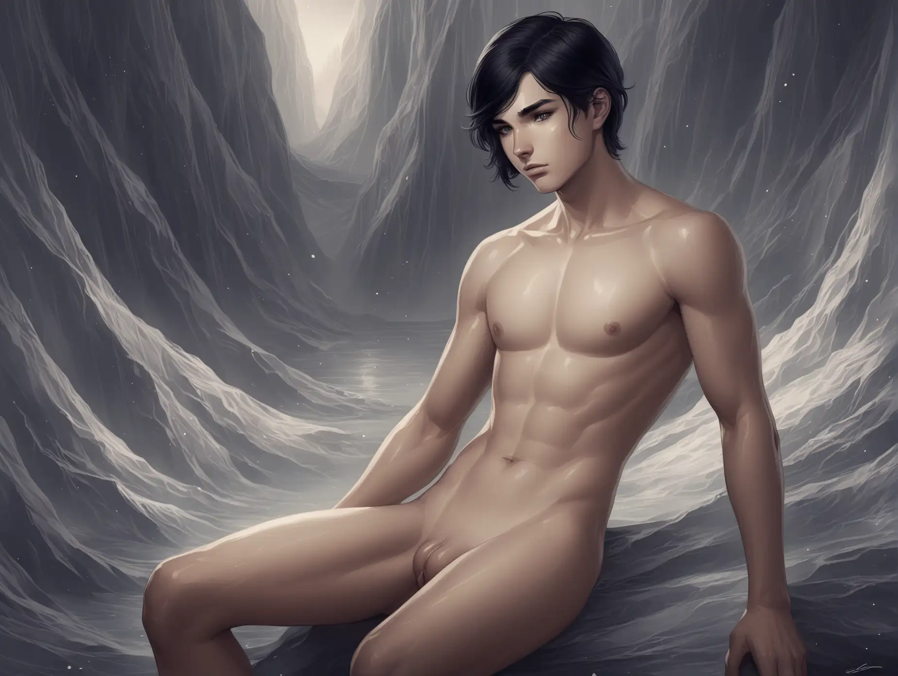 Fantasy-Scene-of-a-Young-Man-with-Black-Hair-and-Grey-Eyes-in-a-Surreal-Landscape