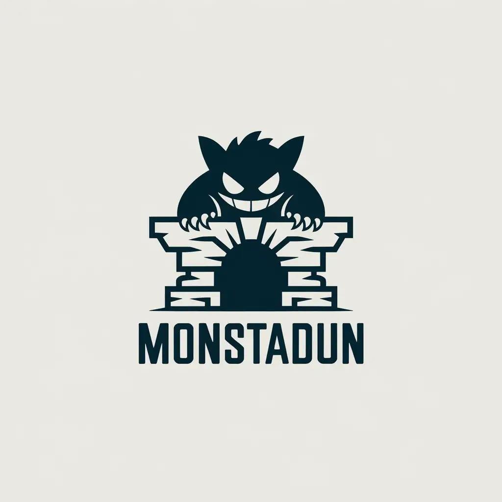 LOGO Design for Monstadun Minimalistic Gengar Icon Over Dungeon Entrance