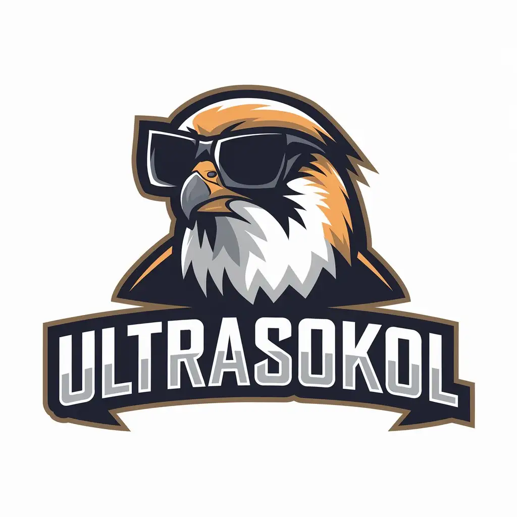 a vector logo design,with the text "ULTRASOKOL", main symbol:head of a falcon in dark sunglasses,Moderate,clear background