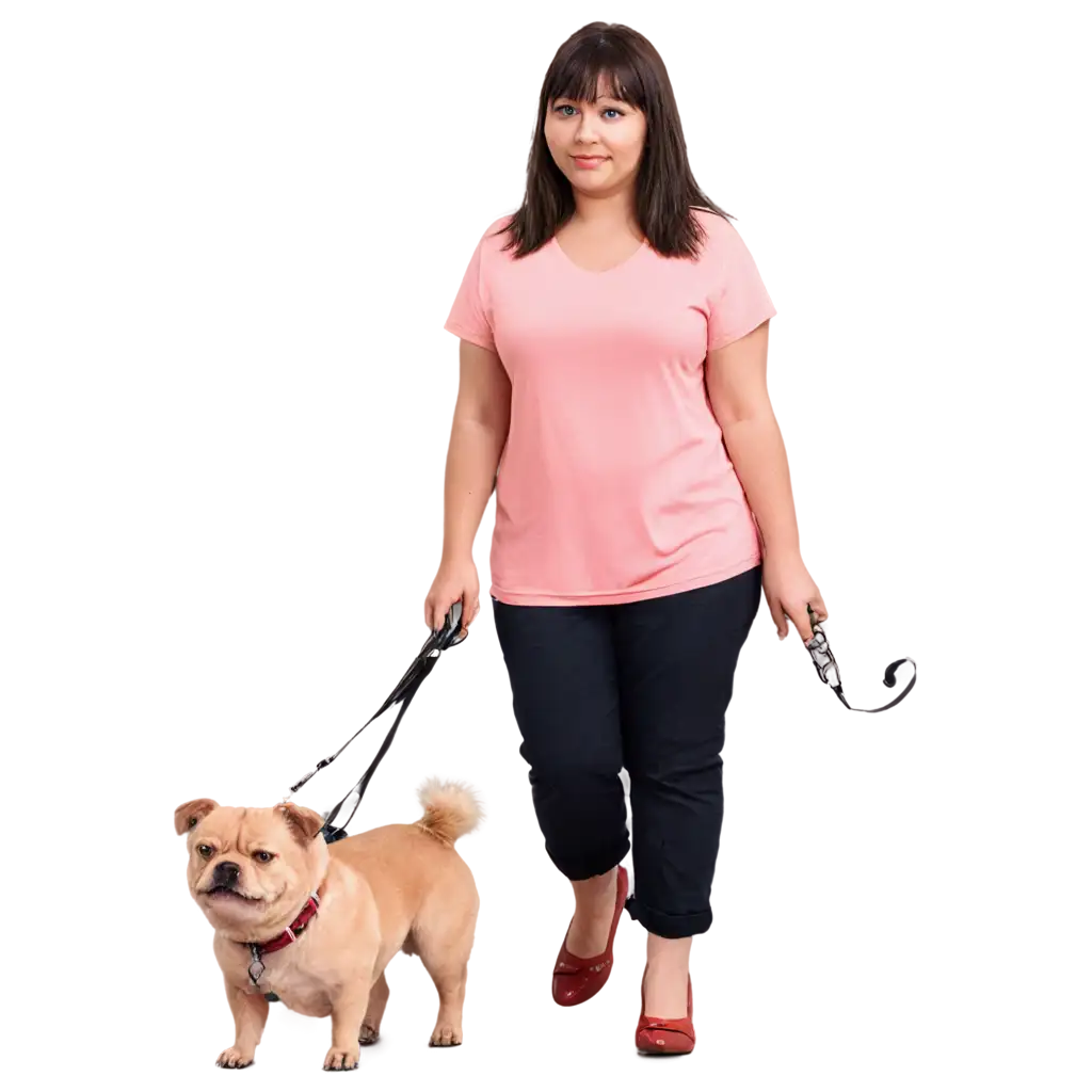 Chubby-Woman-with-Small-Dog-on-Leash-PNG-Image-HighQuality-Focused-Detail