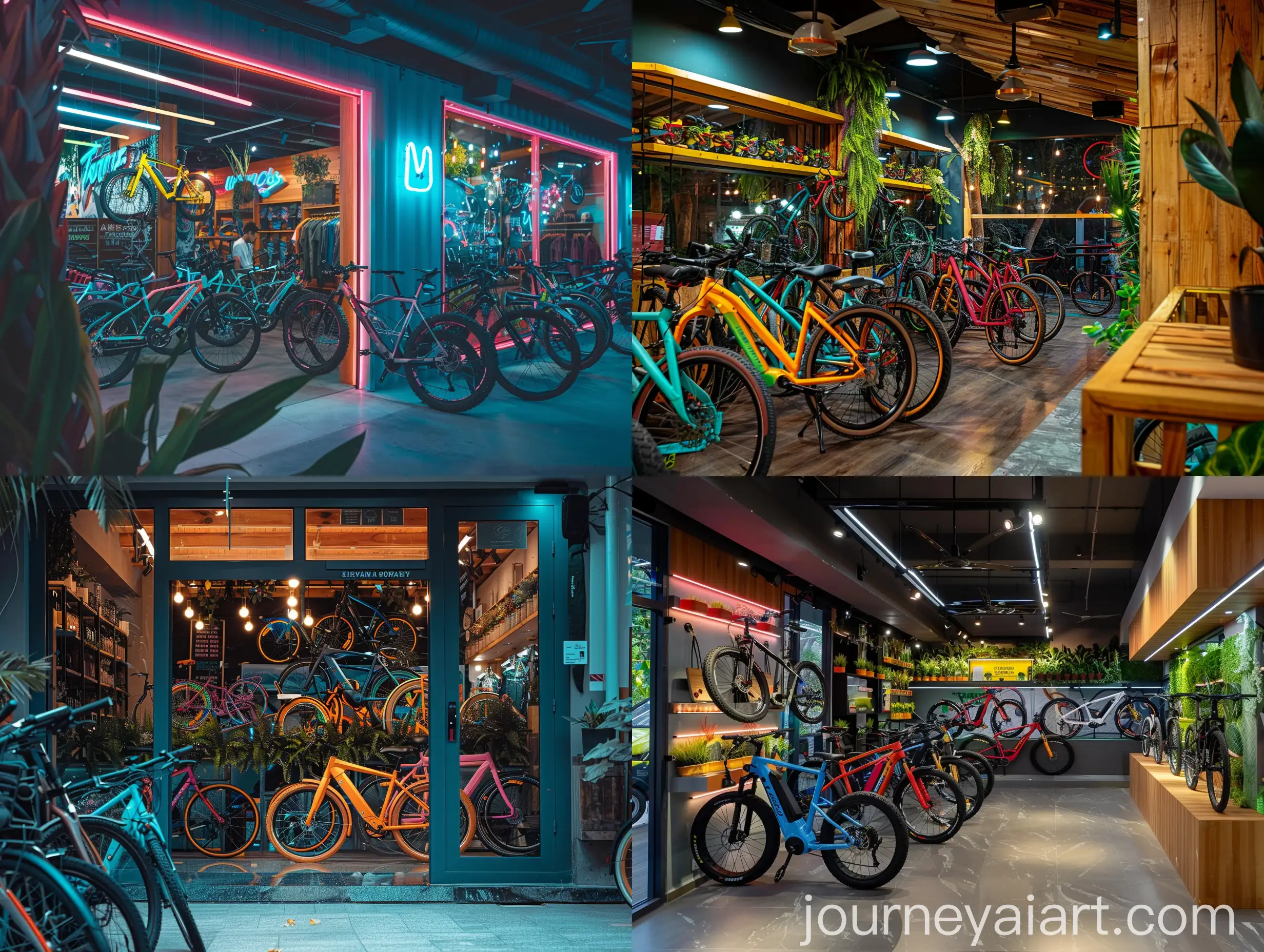 Modern-Ebike-Shop-with-Colorful-Bicycles-and-Vibrant-Lighting