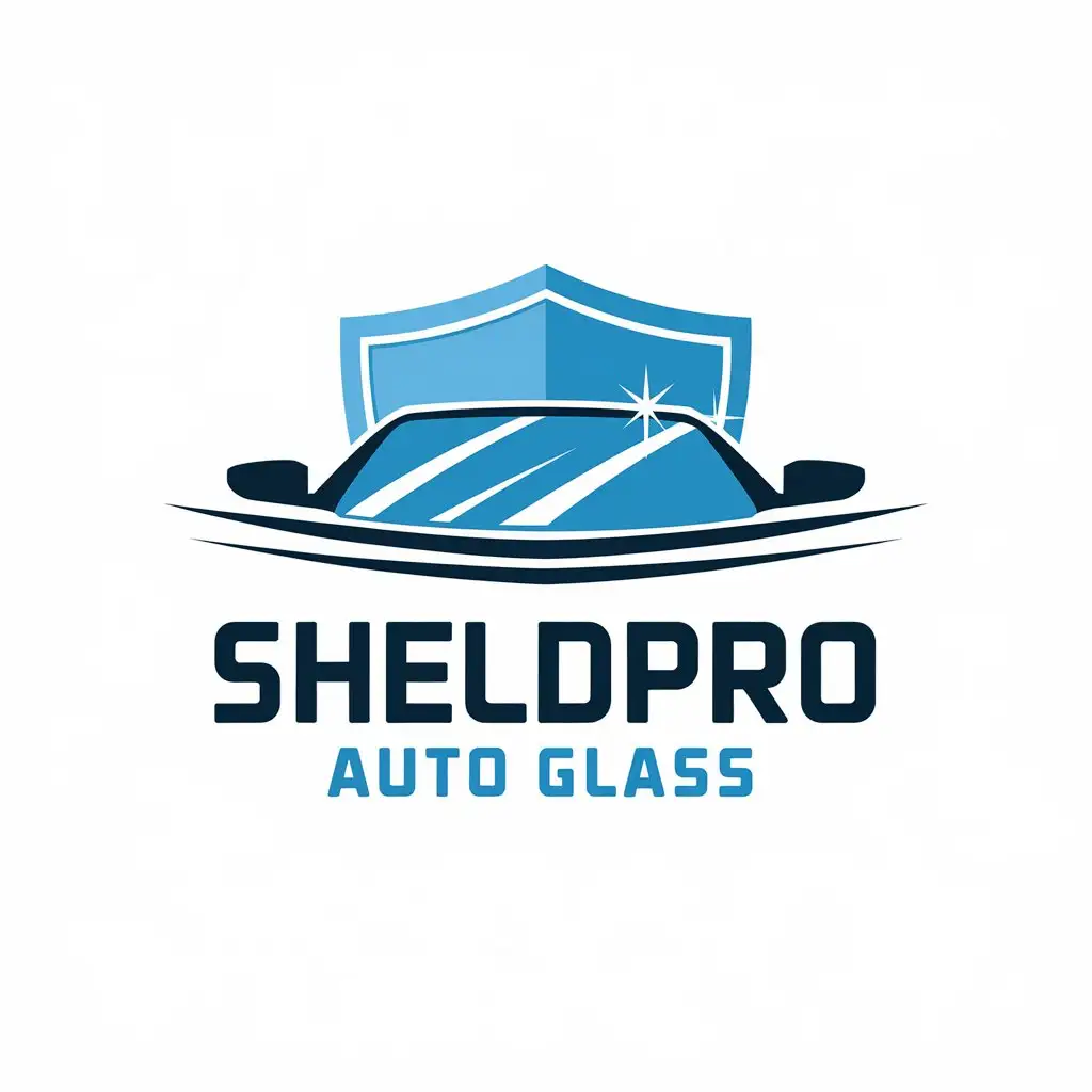 LOGO Design For SHELDPRO AUTO GLASS Modern Windshield Theme in Blue Tones