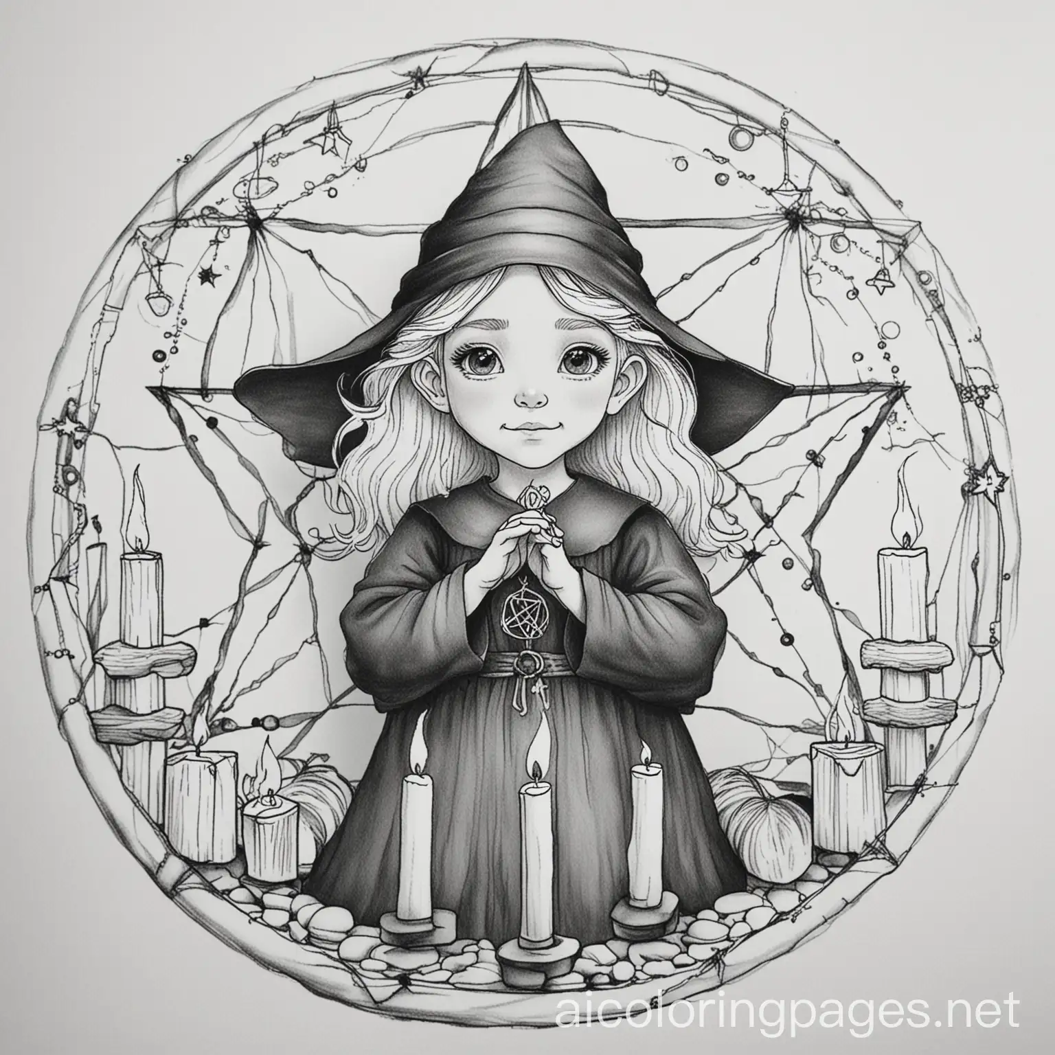 Witch-Casting-Protective-Circle-Coloring-Page