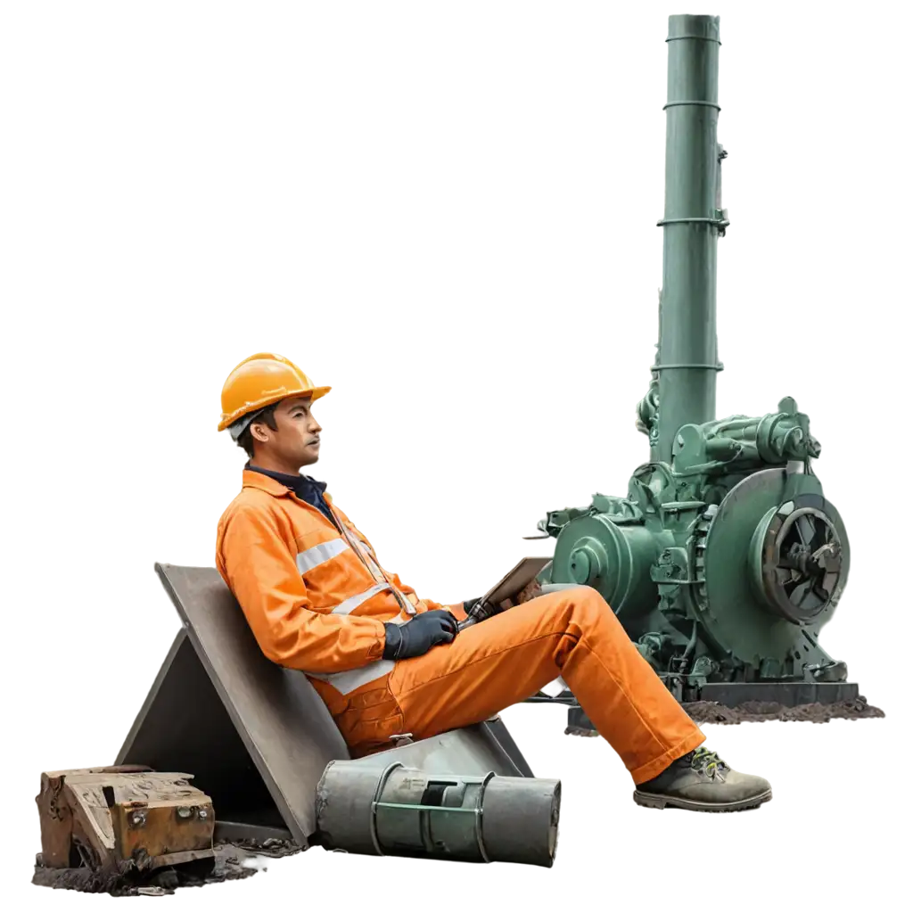 Digital-PNG-Image-of-a-Relaxed-Worker-in-Safety-Gear-at-an-Industrial-Site