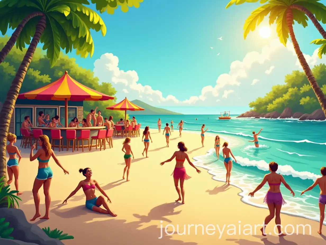 Joyful-Summer-Beach-Day-with-Golden-Sunlight-and-Lively-Outdoor-Activities