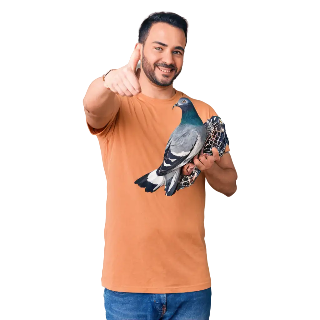 a man holding a pigeon