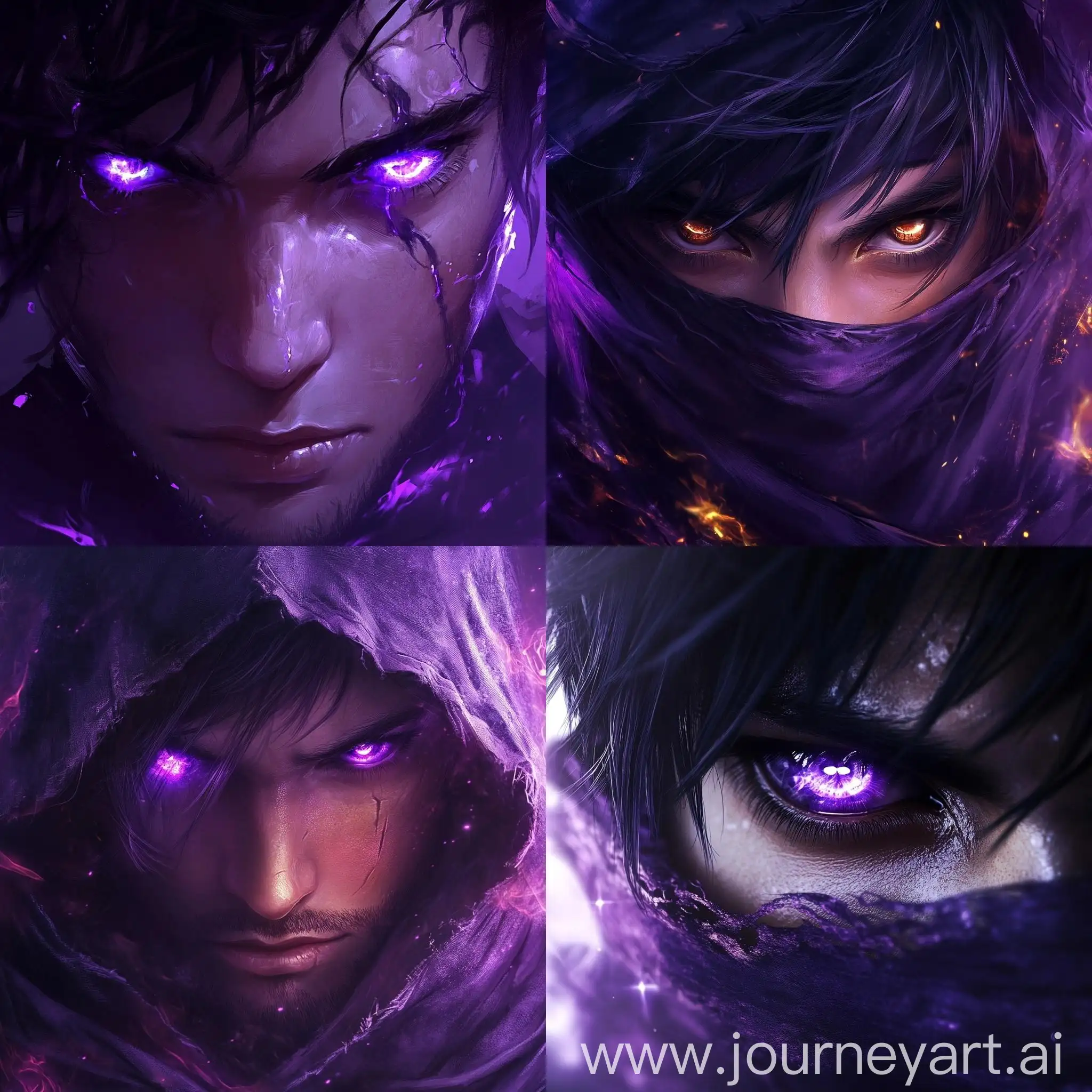 CloseUp-Arabic-Wallpaper-Anime-Male-Character-Style-with-Dark-Purple-Fire-Power-Photorealistic