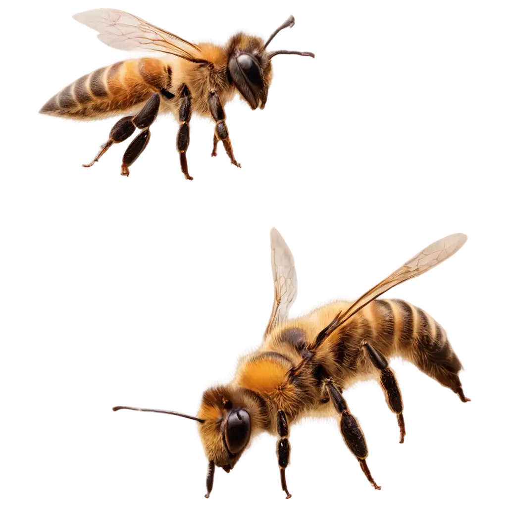 a stunning bee is flying, isolated on transparent background, macro, incredible pollinator, generative AI