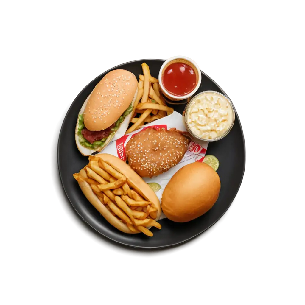 a plate with fast food, from above