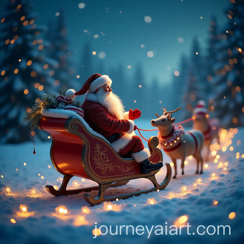 Santa-Claus-Riding-a-Sleigh-Through-a-Snowy-Landscape-with-Christmas-Lights
