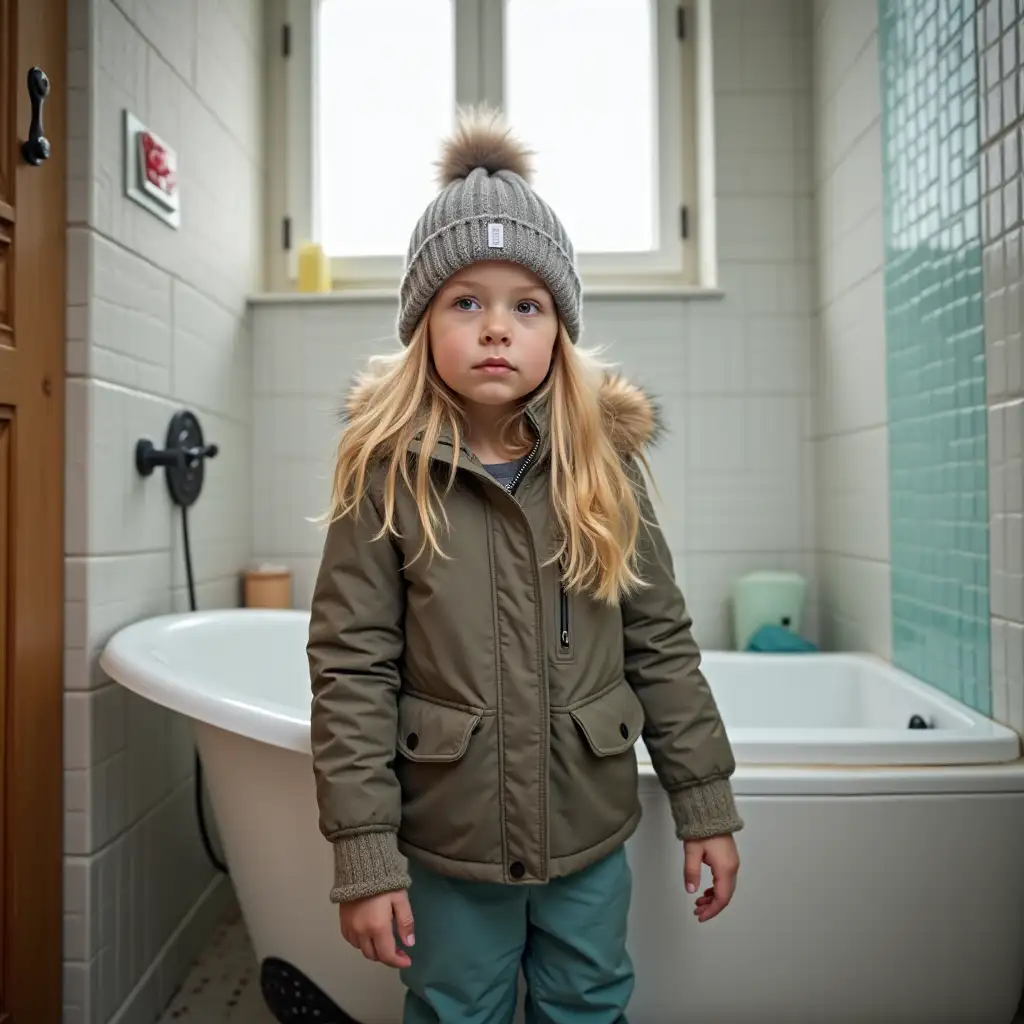 6YearOld-Blonde-German-Girl-in-Winter-Clothing-Looking-Anxious-in-Bathroom