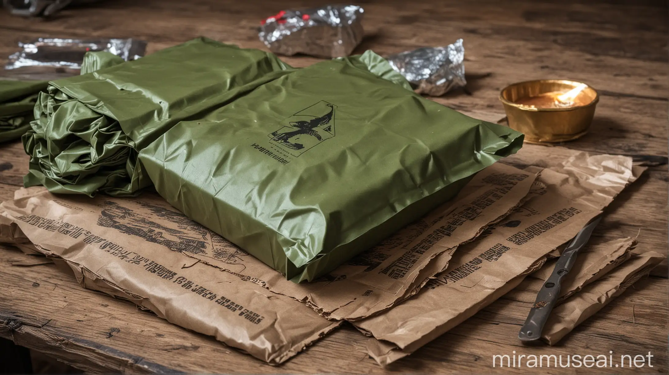 Russian Green Military MRE on a Table