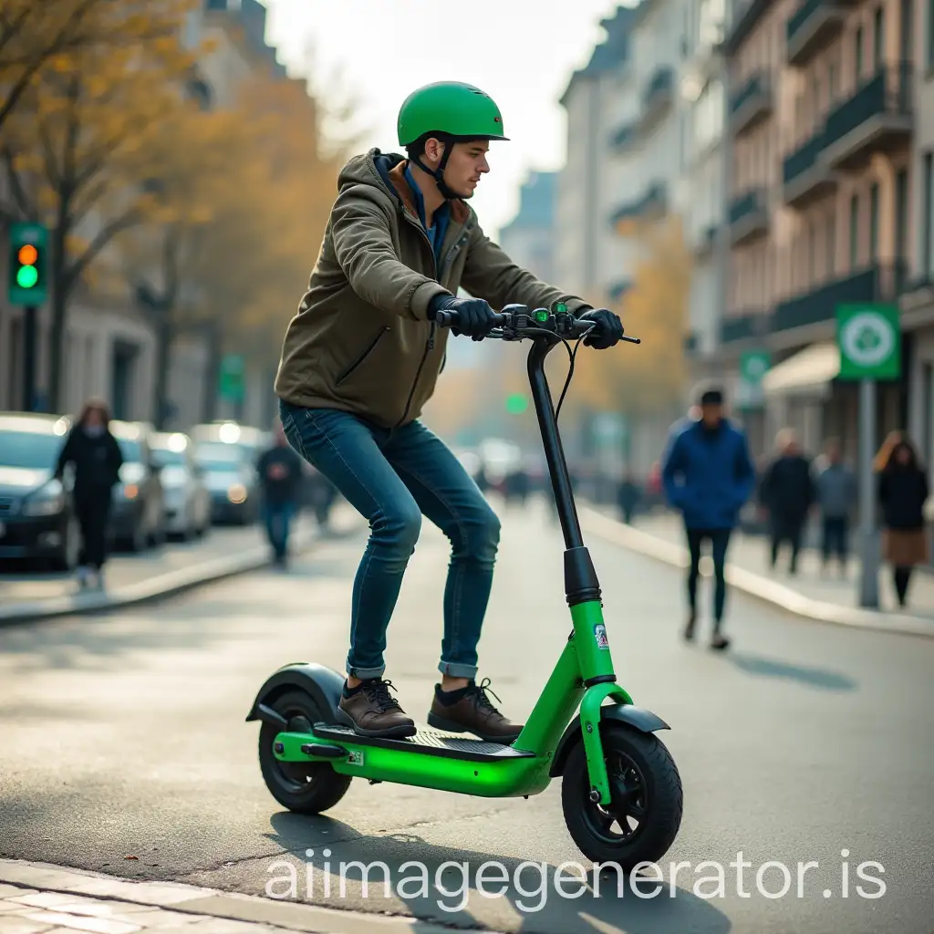 Green-Electric-Scooter-RidingAI-Art-Prompt-Expansion-Through-Clean-City-Streets