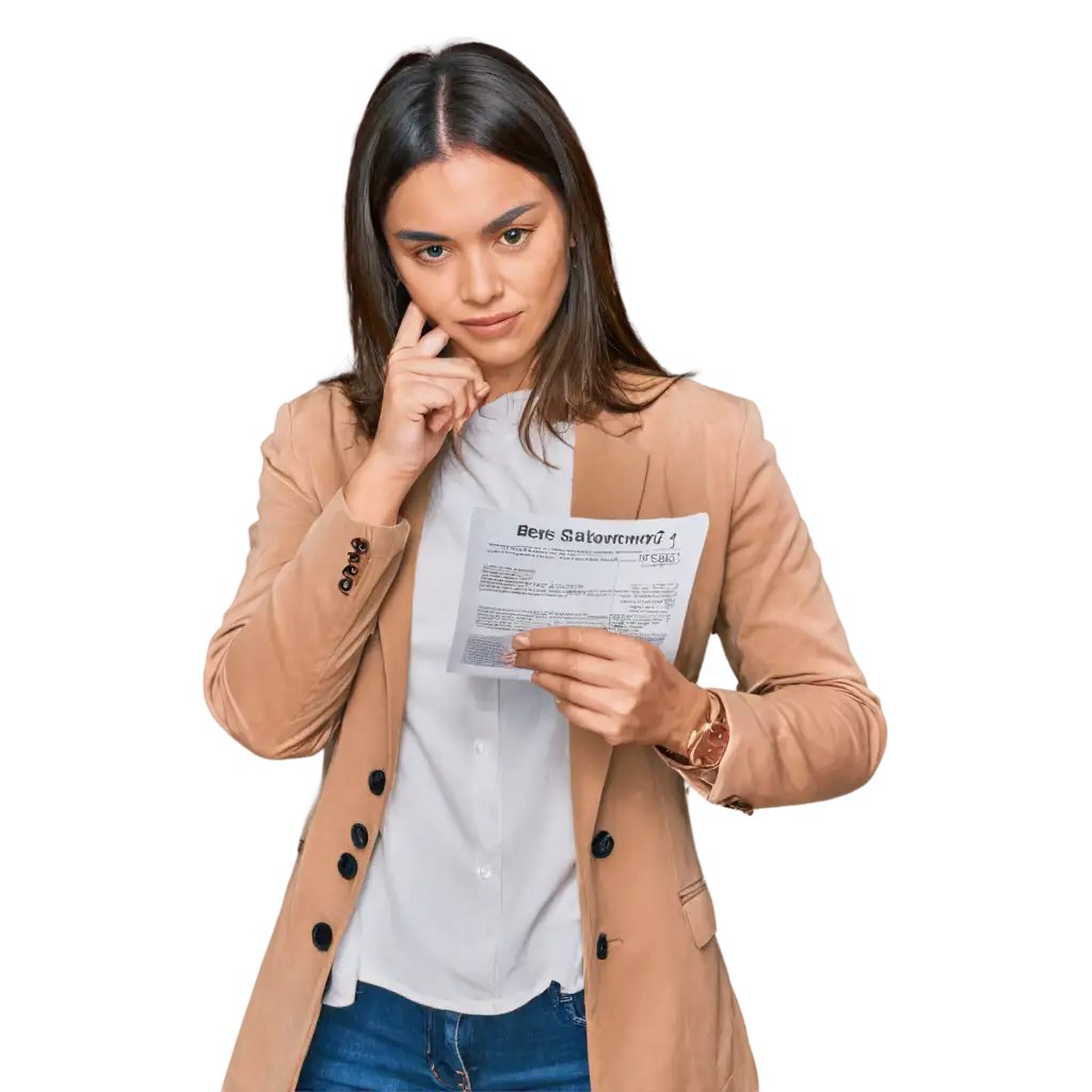 Professional-PNG-Image-of-a-Woman-Examining-a-Bank-Statement