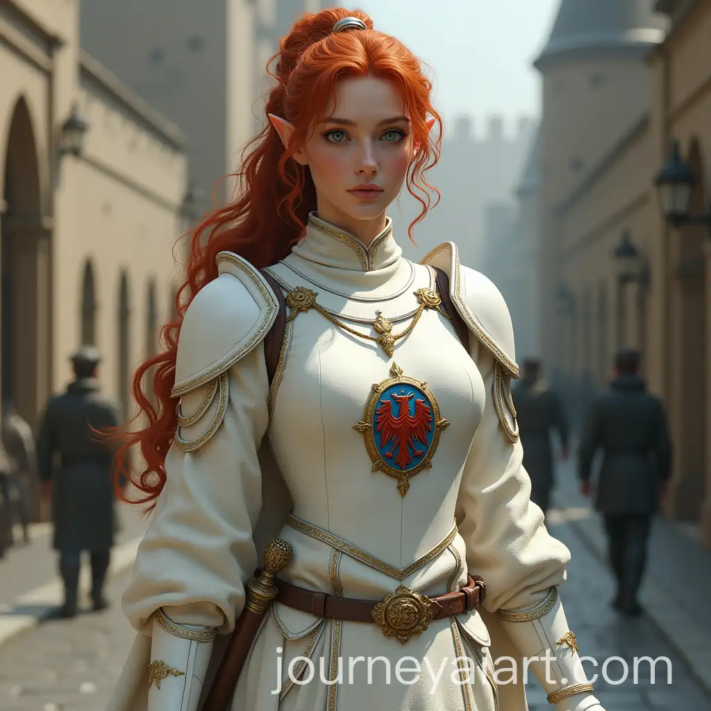 Young-HalfElf-Magician-in-White-Armor-with-Heraldic-Sign-in-a-Fantasy-City-Setting