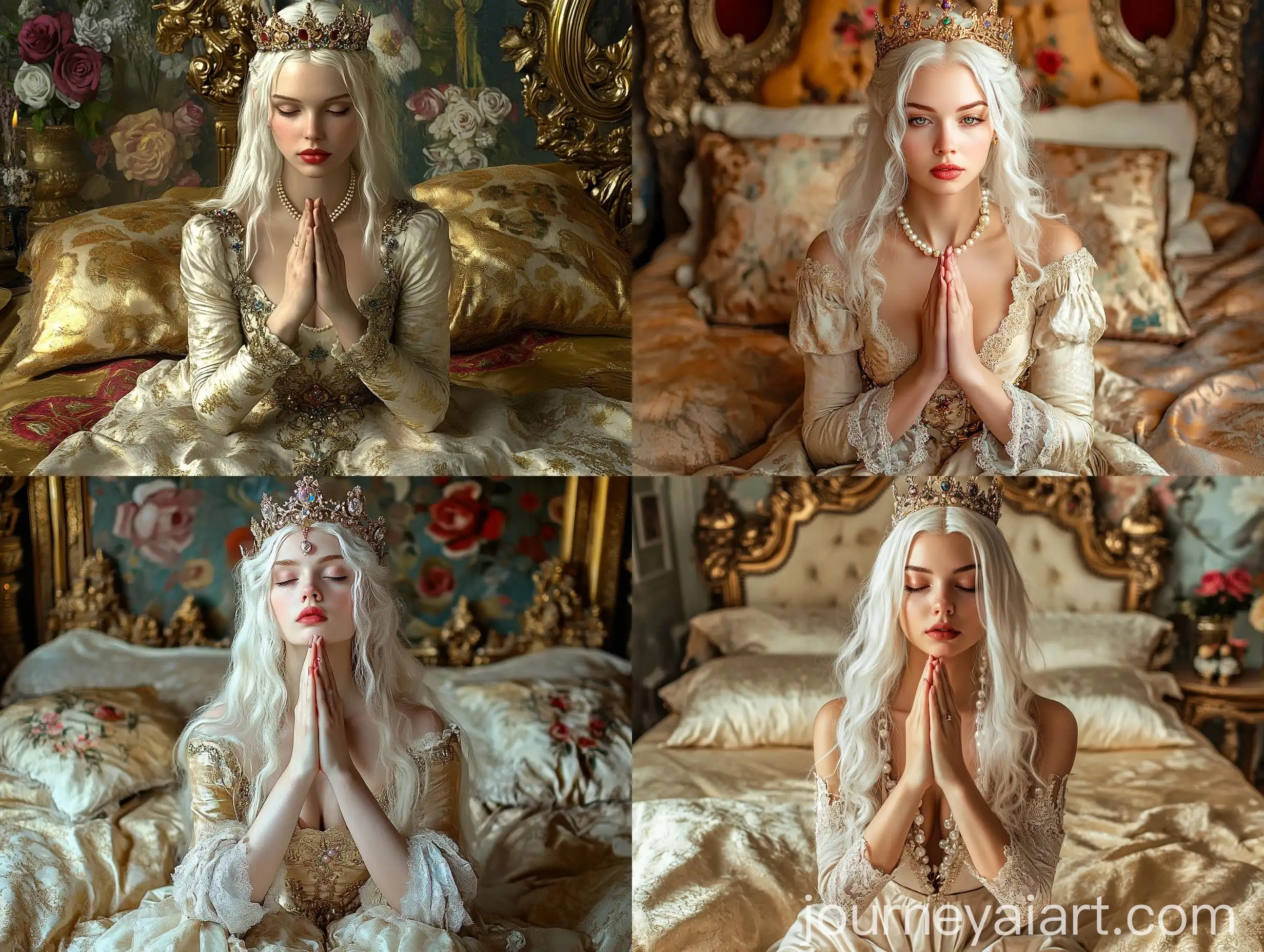 Medieval-Woman-in-Luxurious-Room-with-Silk-Pillows-and-Roses