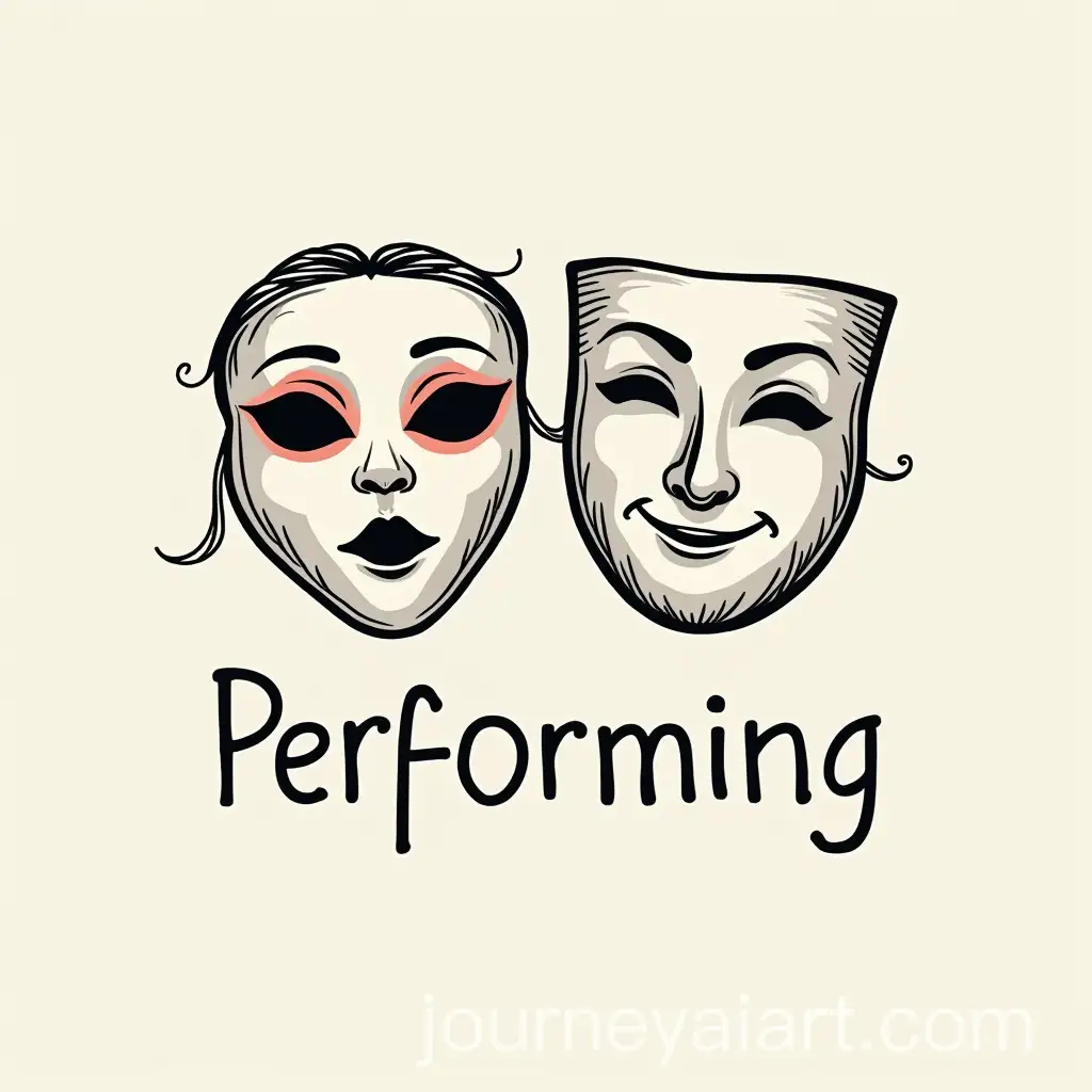 Theatrical-Masks-with-the-Word-Performing-in-Elegant-Line-Art