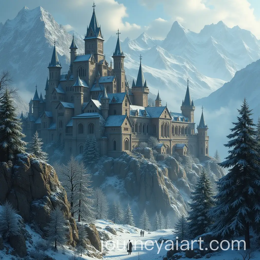Medieval-Fantasy-Elven-City-in-the-Snowy-Mountains-with-Gothic-Architecture