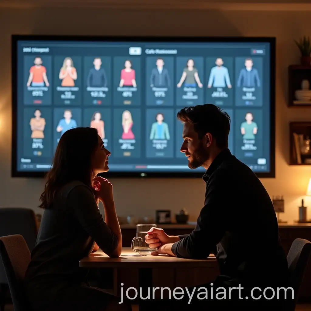 Couple-Engaging-with-AI-Data-Display-in-Cafe