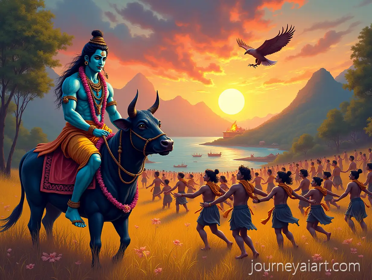 Lord-Shiva-Celebrated-During-Pongal-Festival-with-Devotees-Dancing-at-Sunset