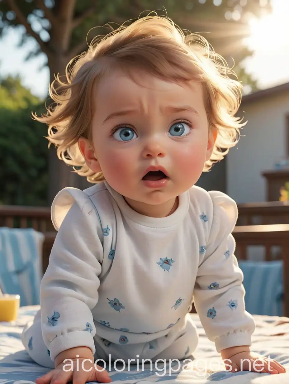 Adorable-Baby-Girl-in-Onesie-with-Intense-Blue-Eyes-Crawling-on-Marble-Barbecue-Table