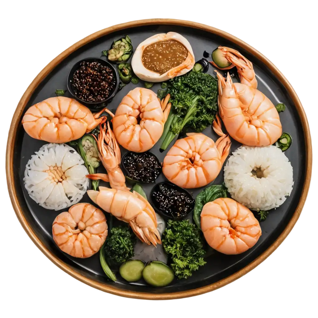 Chinese-Seafood-on-a-Super-Big-Plate-Top-View-PNG-for-Culinary-and-Gastronomy-Use