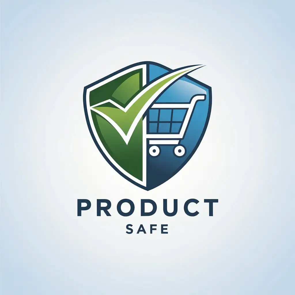 LOGO Design for Product Safe Green Shield with Cart on Blue Tech Background