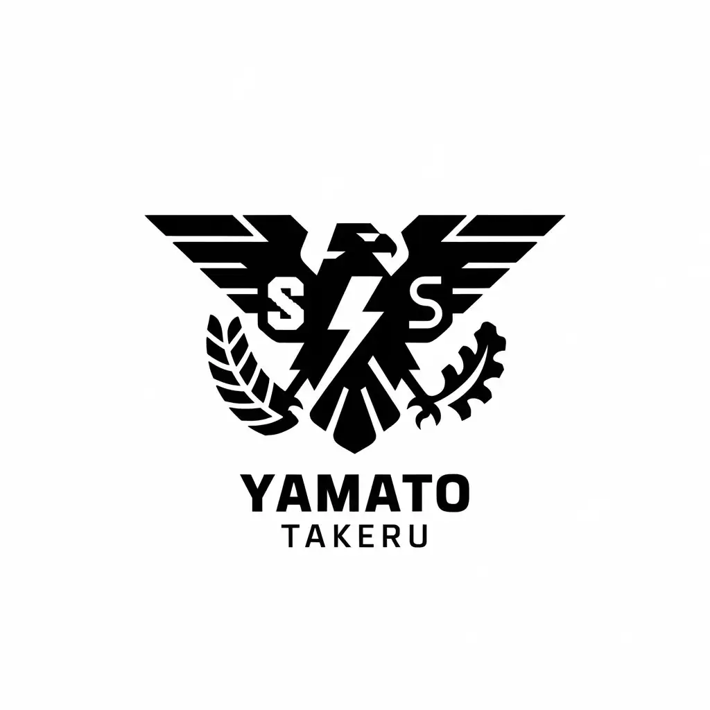 a vector logo design,with the text "Yamato Takeru", main symbol:user_prompt: Eagle emblem, lightning, S character, oak leaf,Moderate,clear background