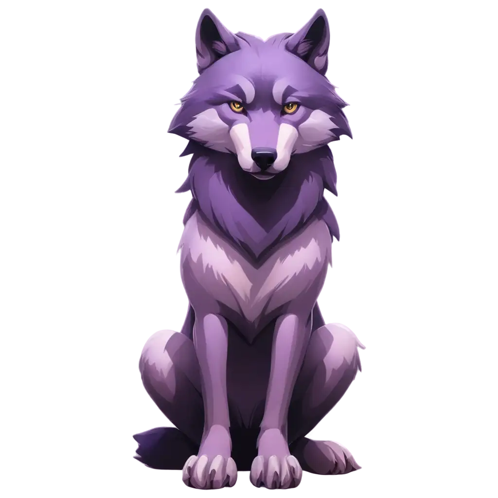 Vibrant-Cartoon-PNG-of-a-Sitting-Wild-Wolf-in-Purple-Hues-for-Creative-Projects