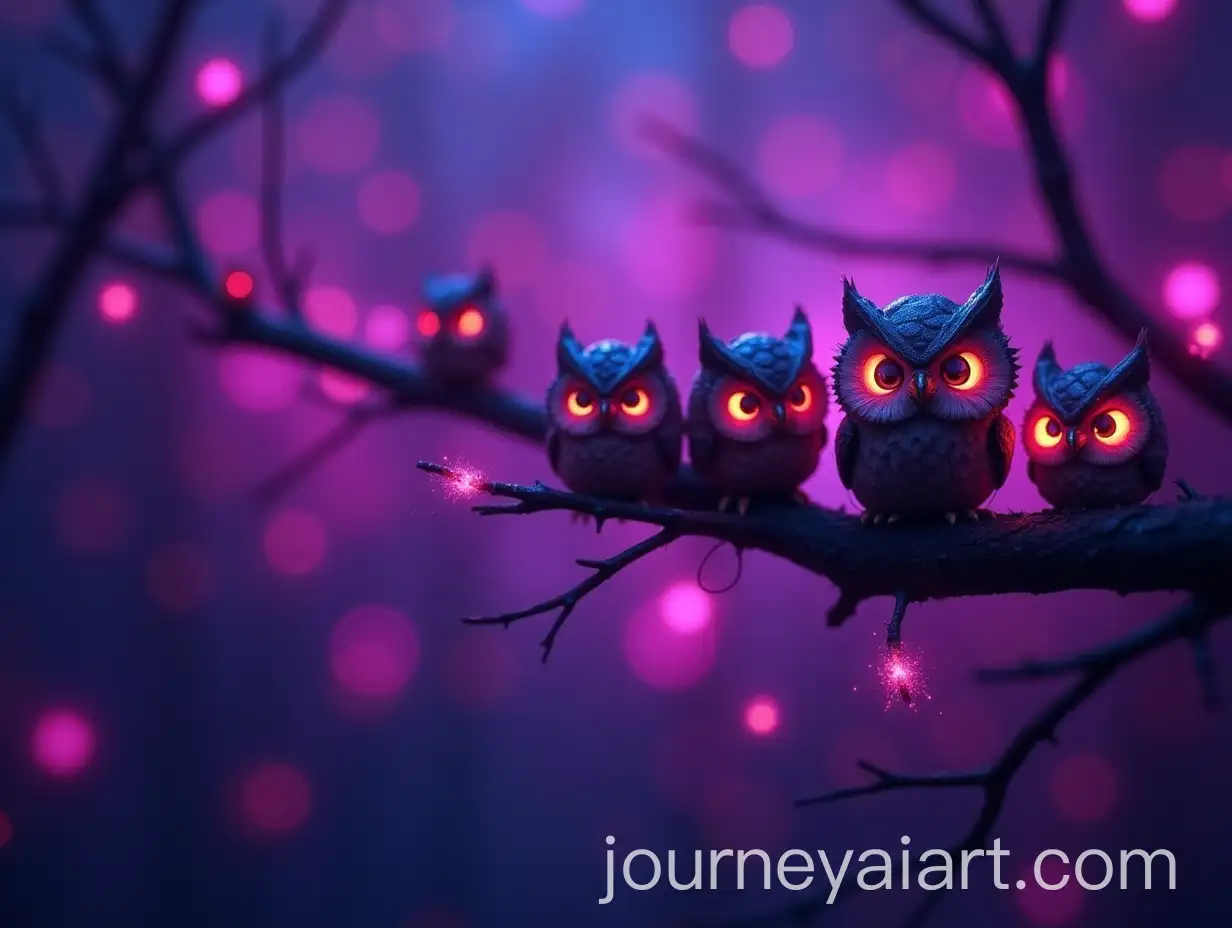 Fantasy-Banner-with-Small-Owl-Faces-and-Purple-Lights