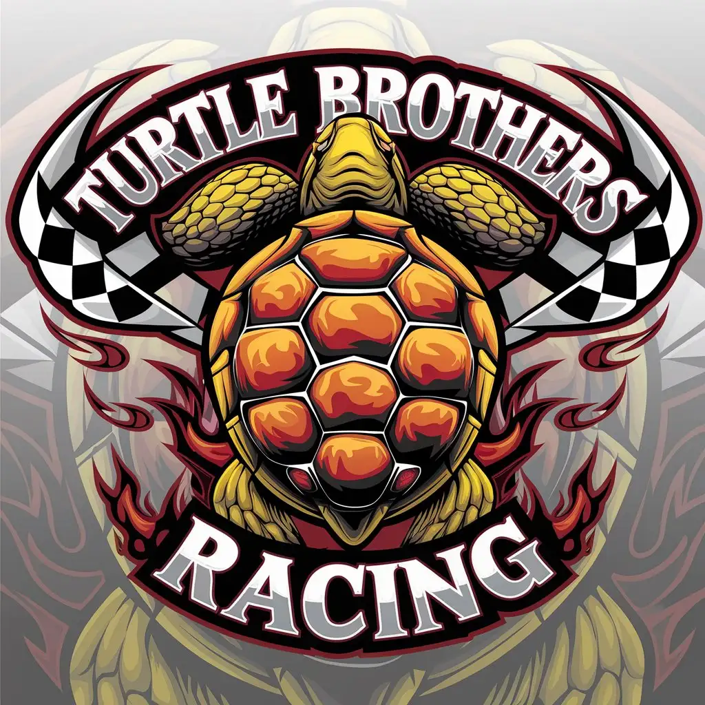 LOGO Design for Turtle Brothers Racing Flaming Turtle Shell in Vector Style for Automotive Industry