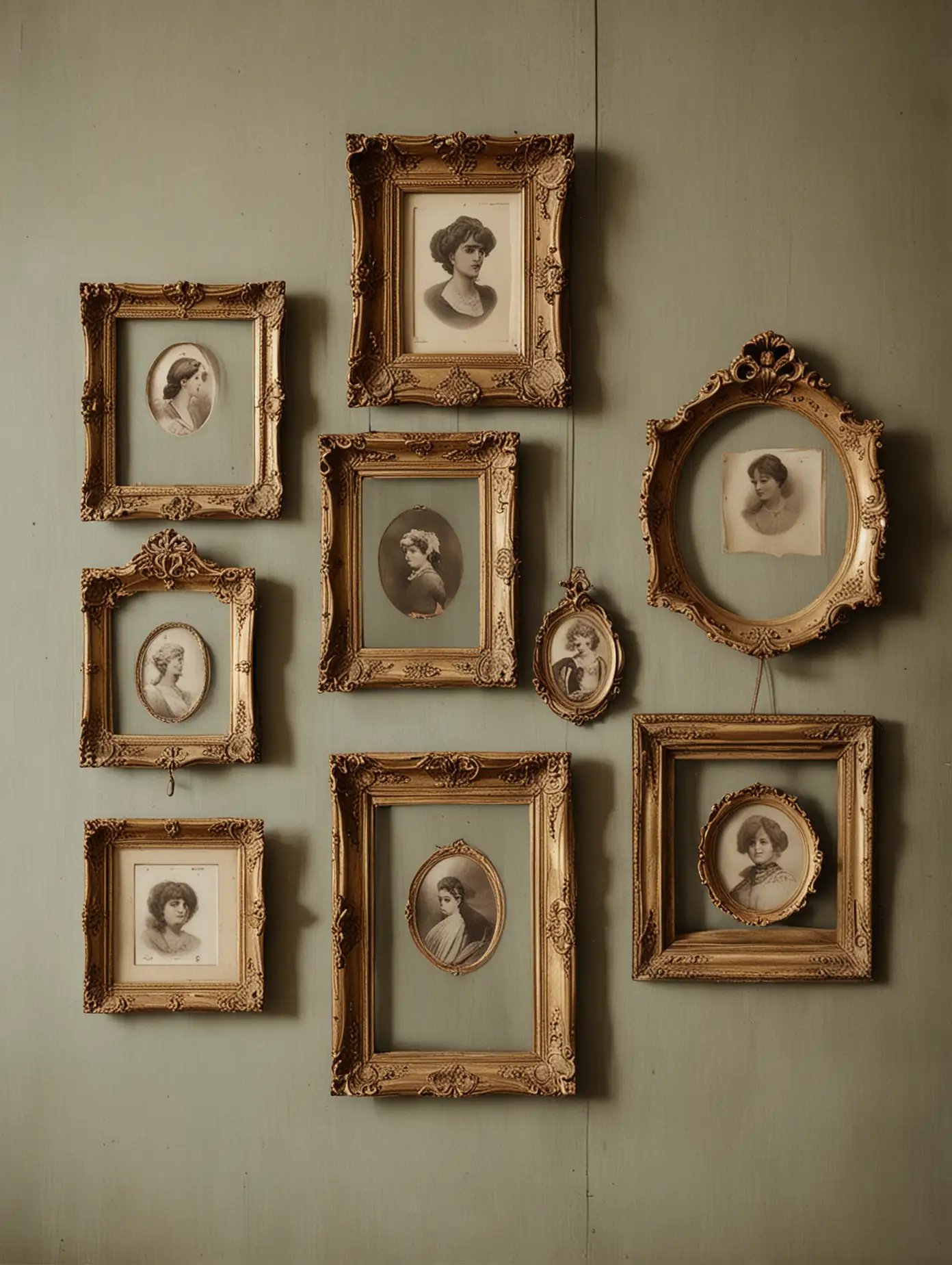 Antique Frames Hanging on Wall with Elegant Ornate Designs