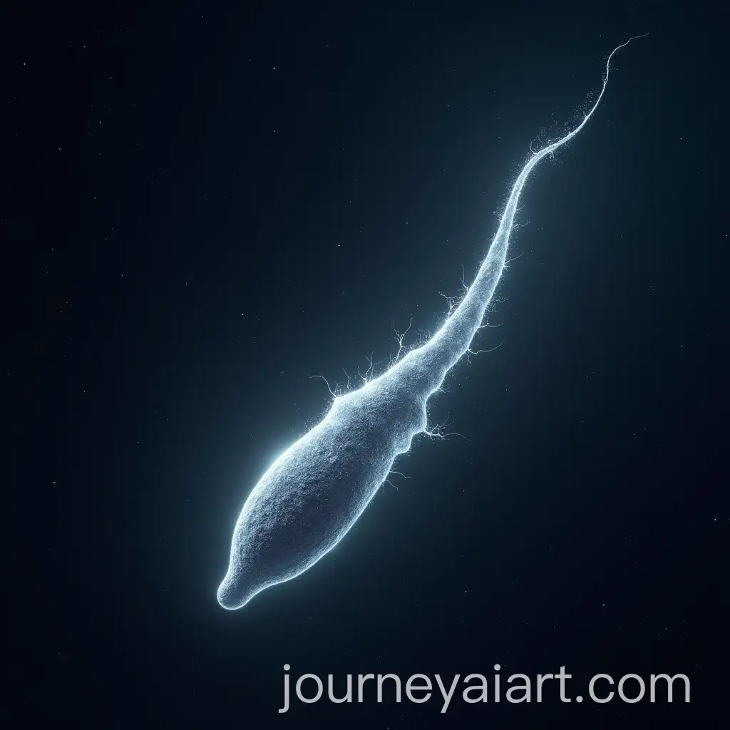 Flying-Sperm-Shaped-Like-a-Comet-in-Space