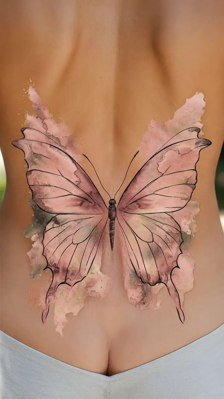 Delicate-Watercolor-Butterfly-Tattoo-on-Lower-Back-with-Intricate-Details