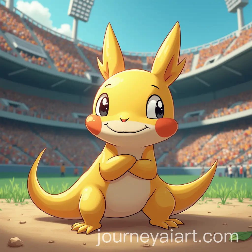 Axolotl-Cartoon-Smirking-and-CrossingAI-Image-Prompt-Expansion-Arms-at-Stadium