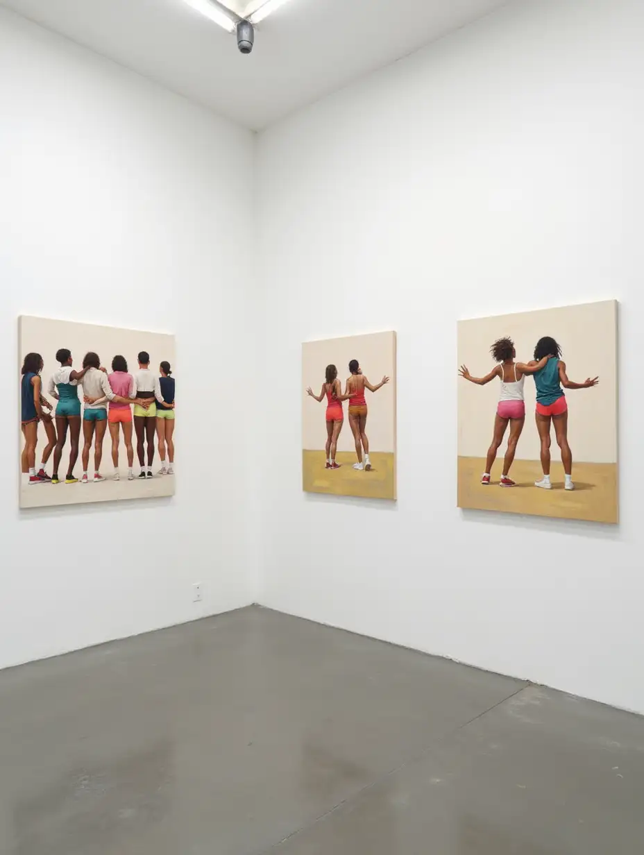 Contemporary-NYC-Art-Gallery-Featuring-Martin-Kippenberger-Style-Abstract-Paintings-of-Cheerleader-Formations