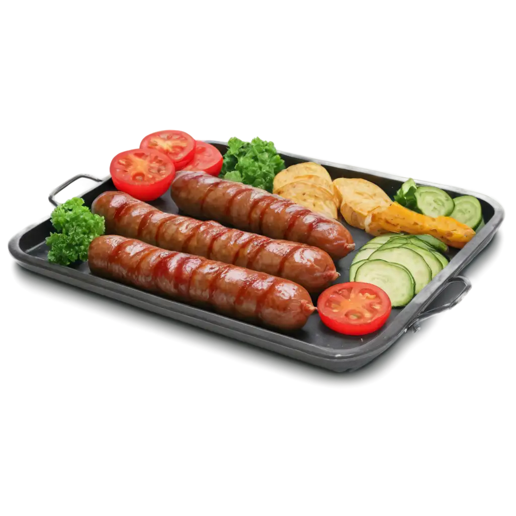 Grilled-Appealing-Sausage-PNG-Image-Fresh-Tomatoes-and-Vegetables-on-Tray