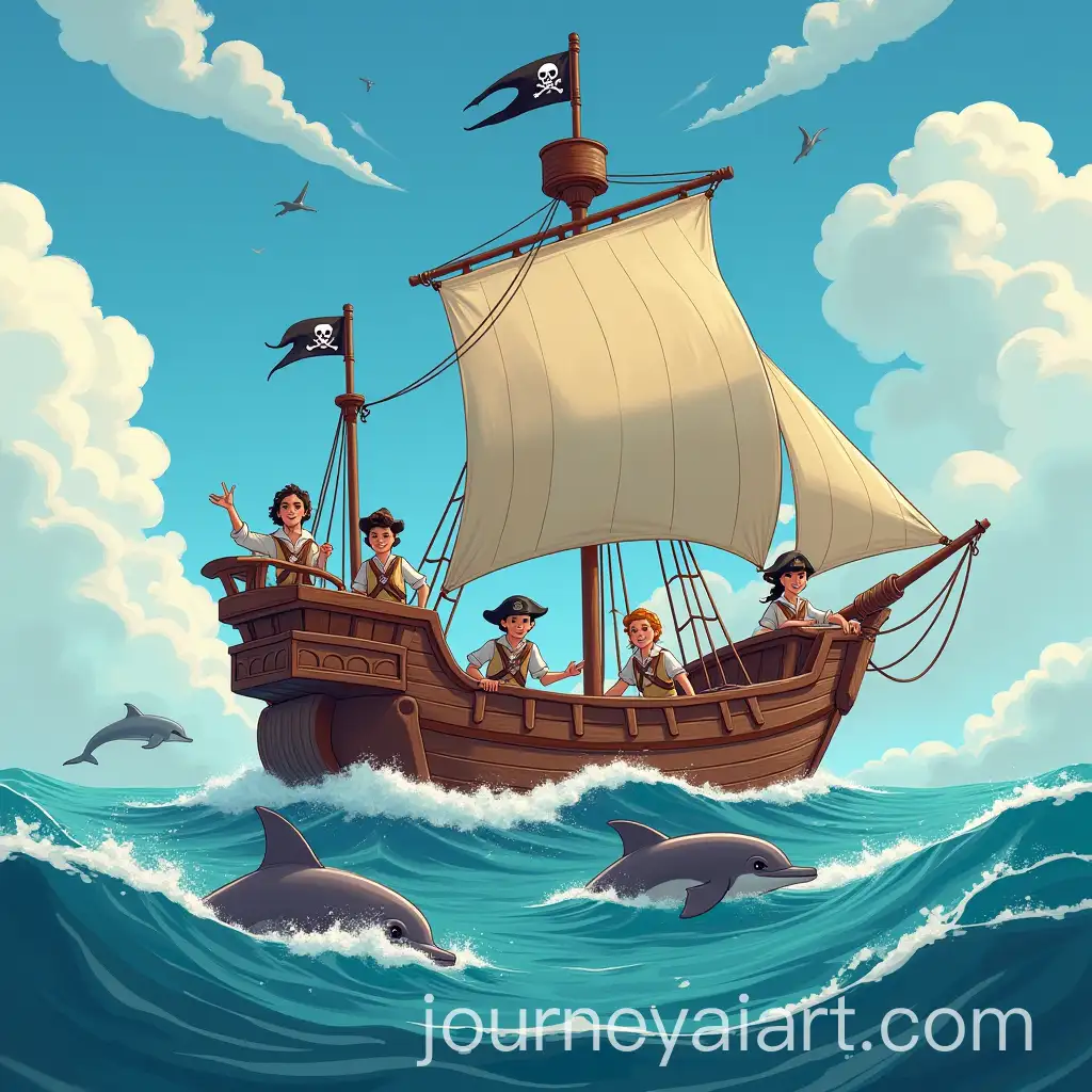 Pirate-Crew-Boarding-The-Sea-Sprinter-and-Playing-with-Dolphins