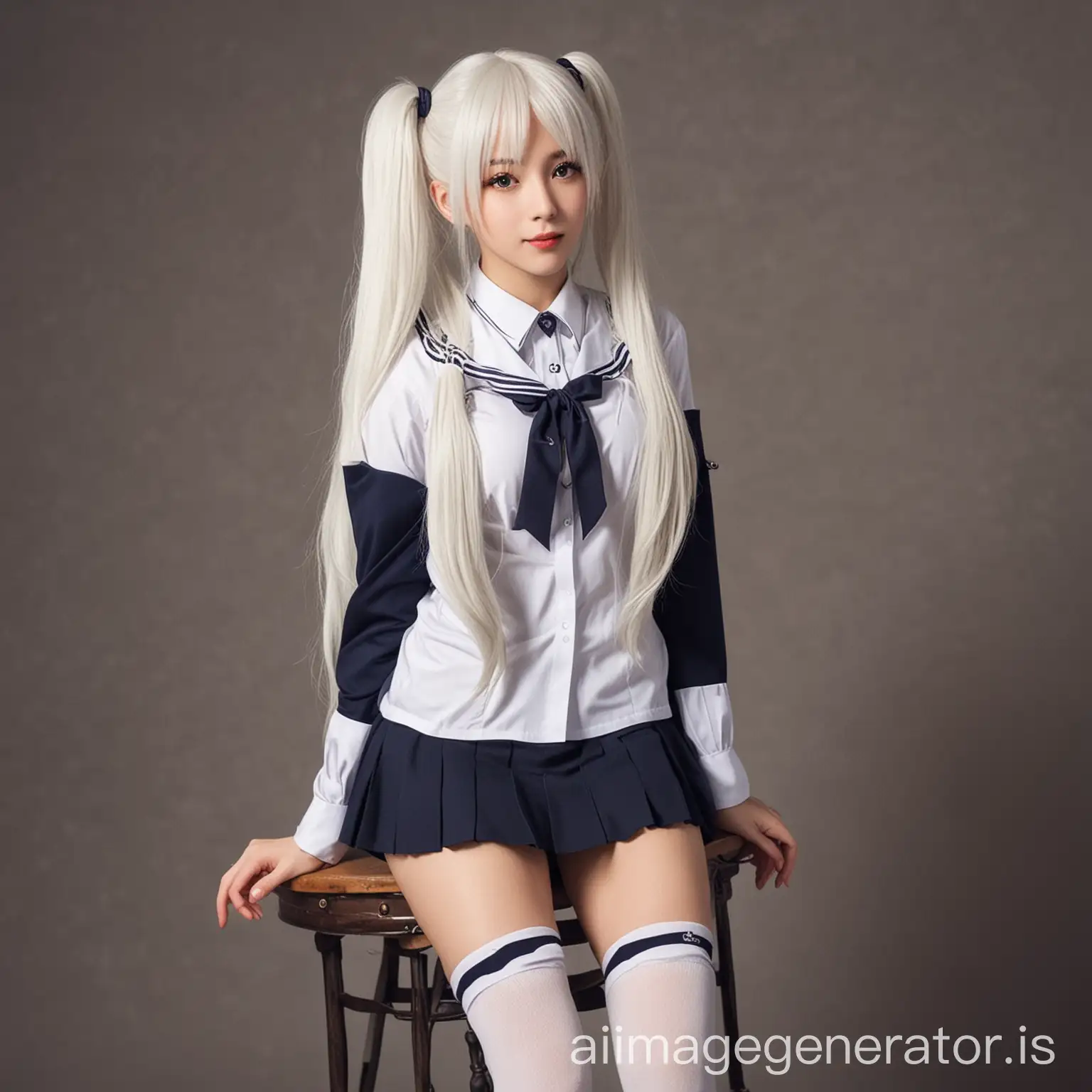 Elegant-JK-Uniform-with-Long-White-Twin-Tails-and-OvertheKnee-Socks