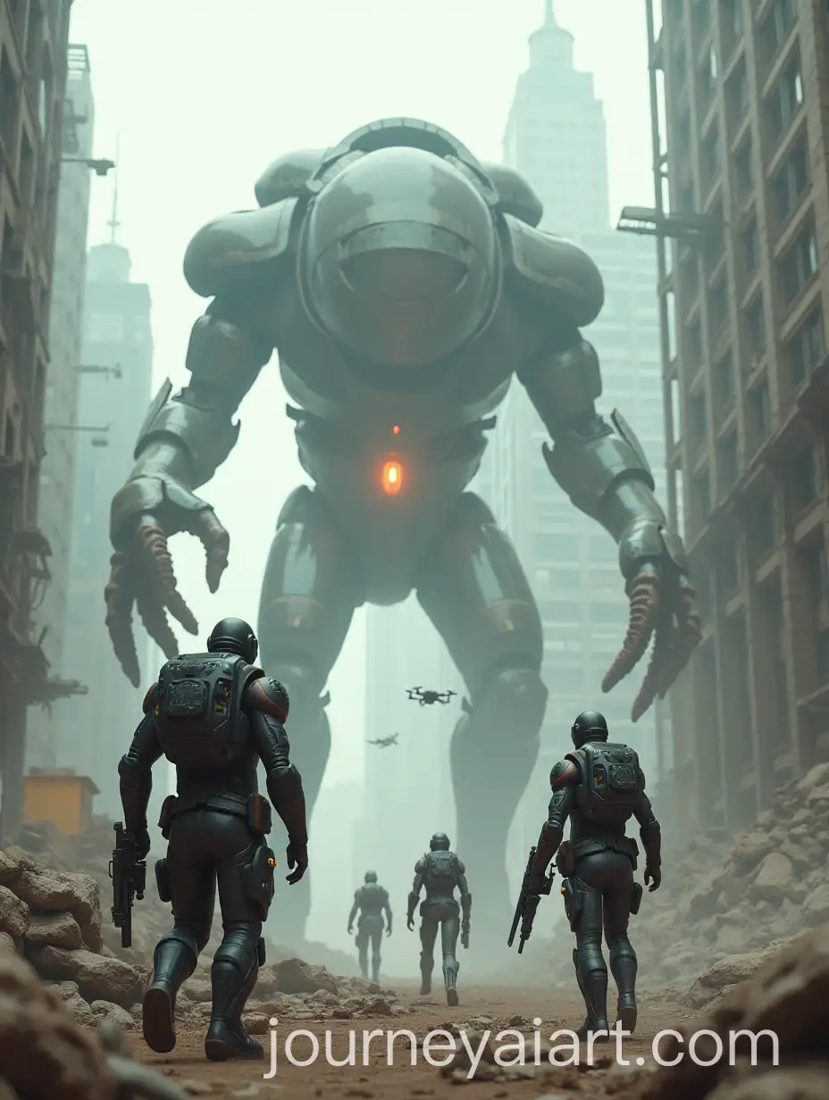 Futuristic-Hunters-Battling-Mechanical-Beast-in-PostApocalyptic-City