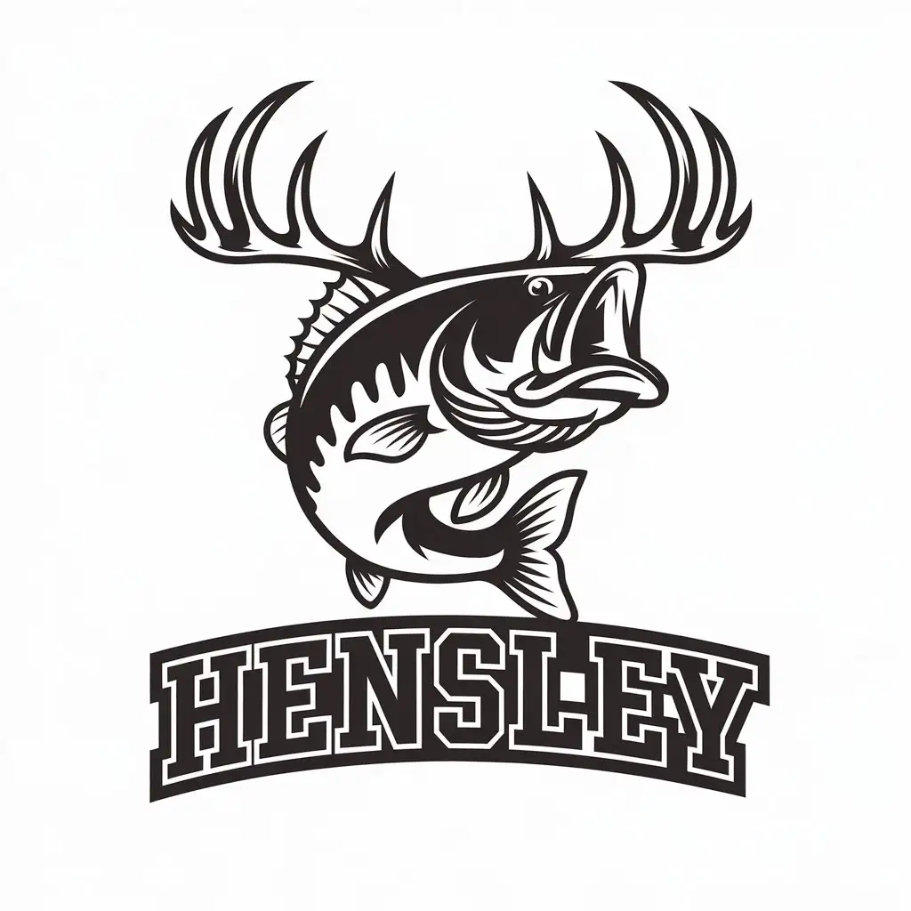 LOGO Design for Hensley Bass with Antlers Symbol Vector Style Clear Background