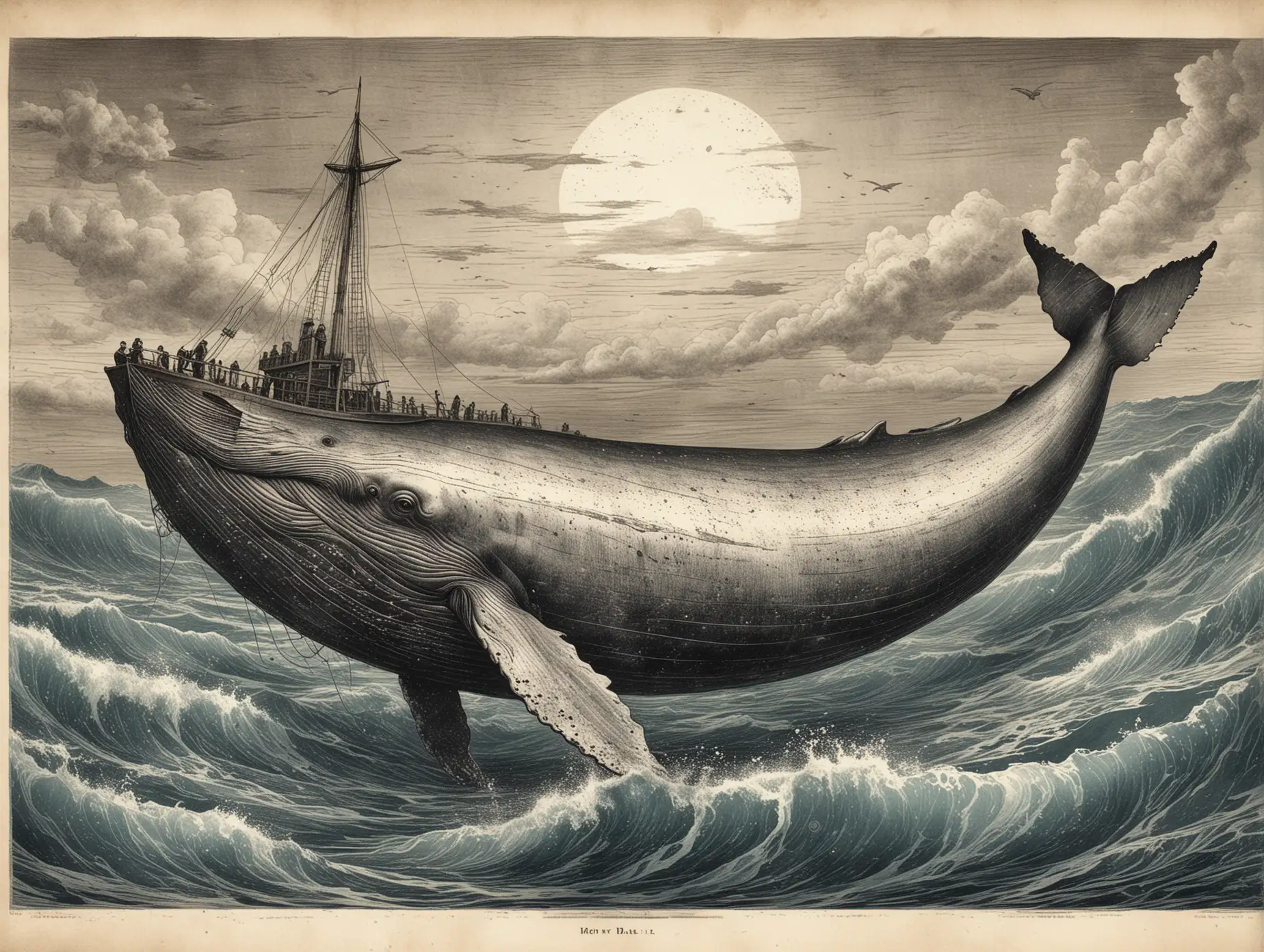 Etching Style Illustration of Moby Dick Whale