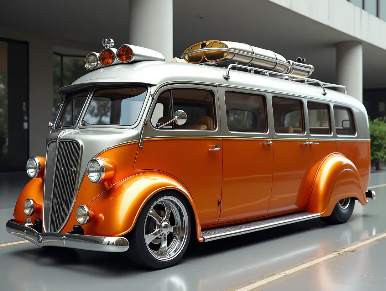 Super modern Autobus Silver orange with Aluminum wheels Steampunk