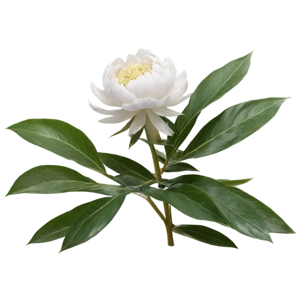 HighQuality-White-Peony-Flower-with-Green-Leaflets-PNG-for-Versatile-Use