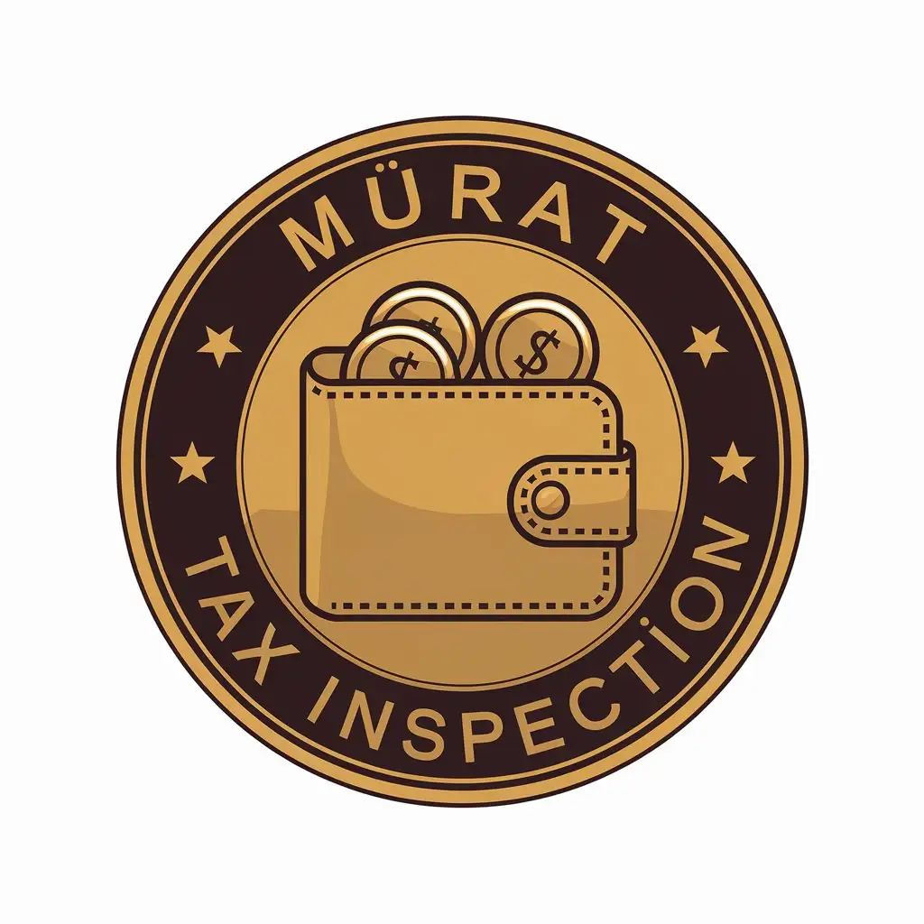 a vector logo design,with the text "Murat. Tax inspection. Turkey", main symbol:Wallet with gold coins,Moderate,be used in Tax related industry,clear background