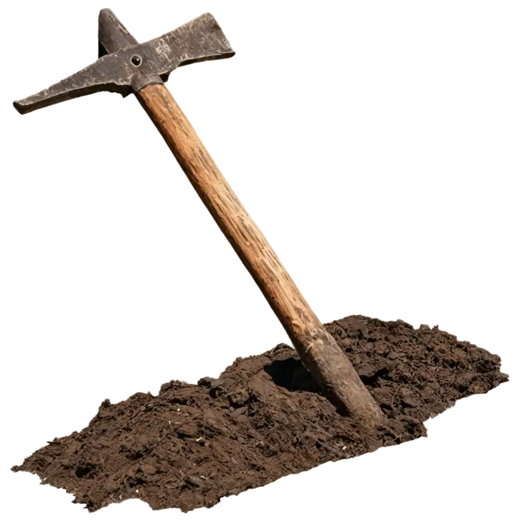 SEO-PNG-Image-AnalysisTraditional-Indian-Farming-Scene-PNG-Closeup-of-Rusty-Iron-Hoe-in-Dry-Cracked-Soil