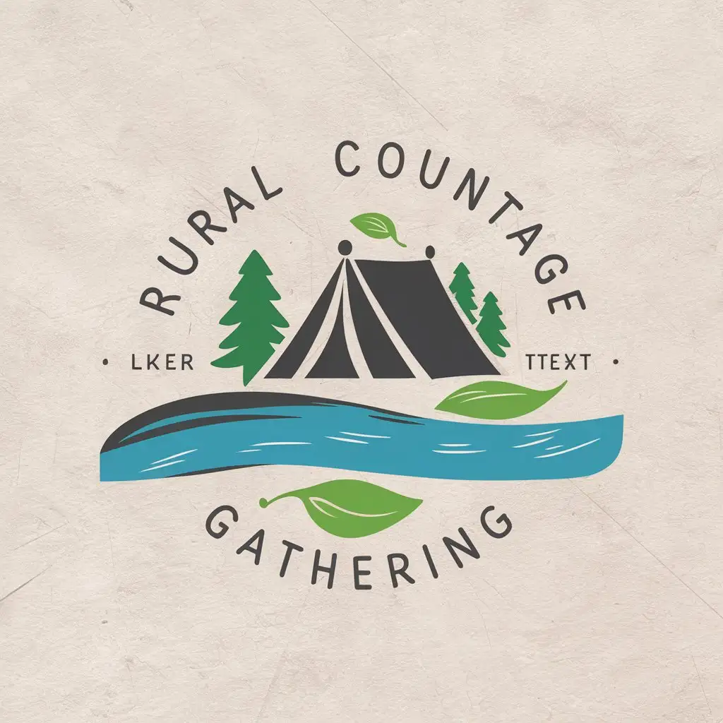 LOGO-Design-for-Rural-Village-Gathering-River-Tent-and-Tea-Leaves-Theme