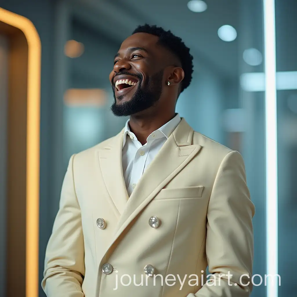 Confident-Black-Man-in-Stylish-Cream-and-White-Work-Outfit-with-Futuristic-Background