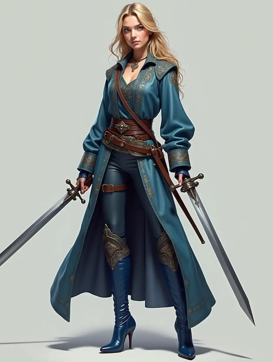 Blonde-Female-Warrior-in-Embroidered-Blue-Robes-with-Dual-Swords