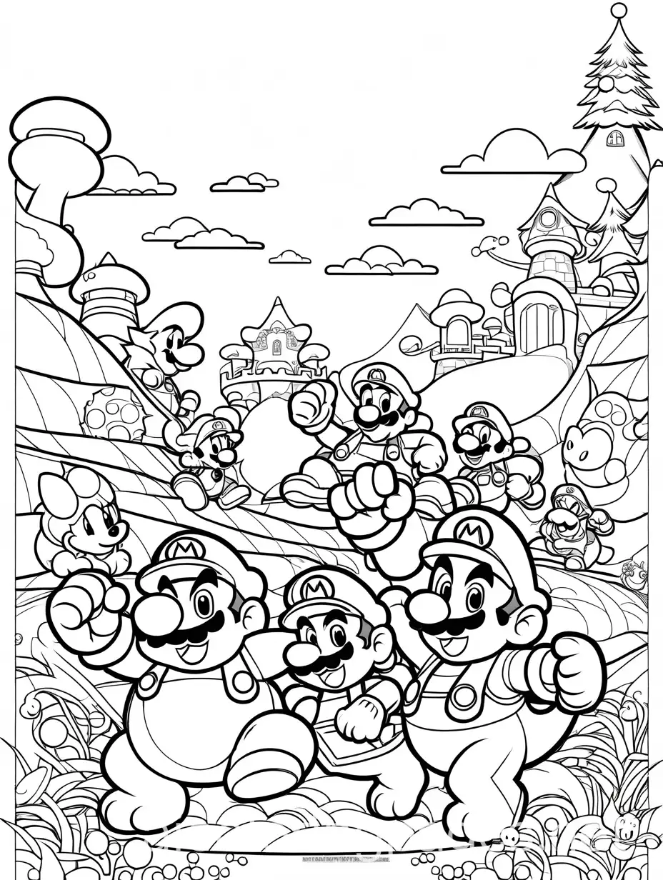 Mika-and-Mario-Battling-Bowser-in-Mushroom-Kingdom-Coloring-Page